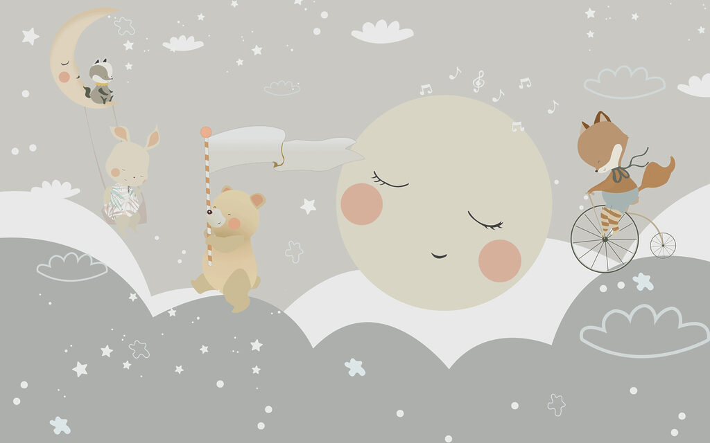 Lua adormecida com animais — design completo