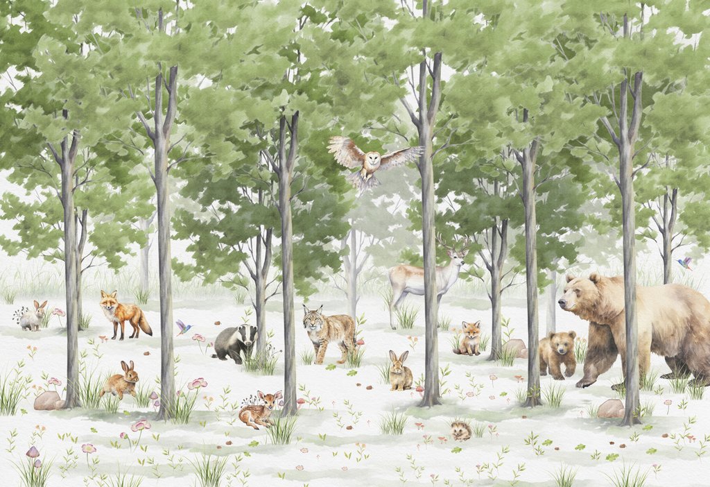 Animais numa clareira — design completo