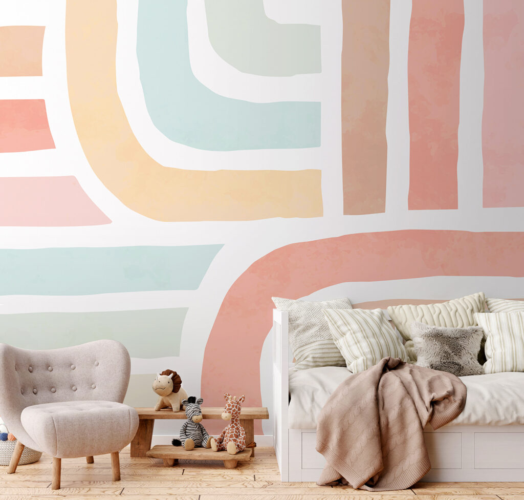 Faixas em tons pastel num interior
