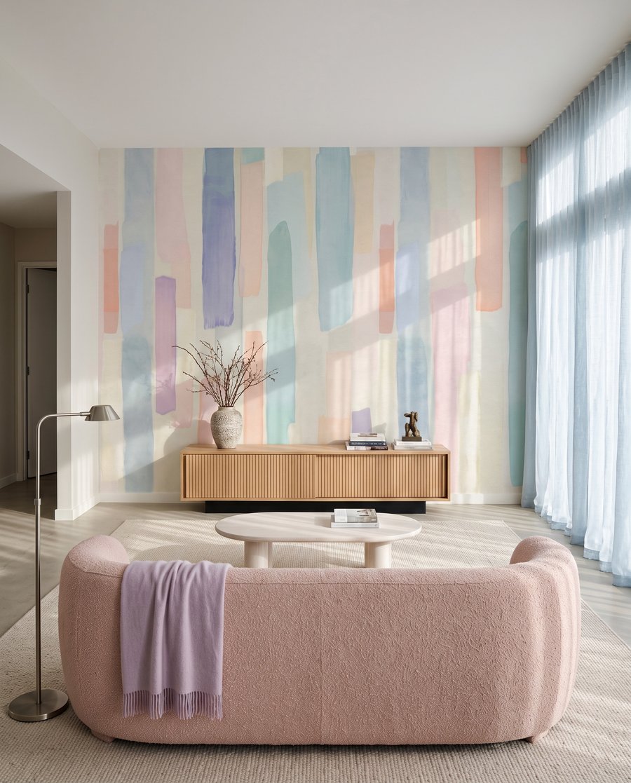 Riscas estreitas em pastel num interior