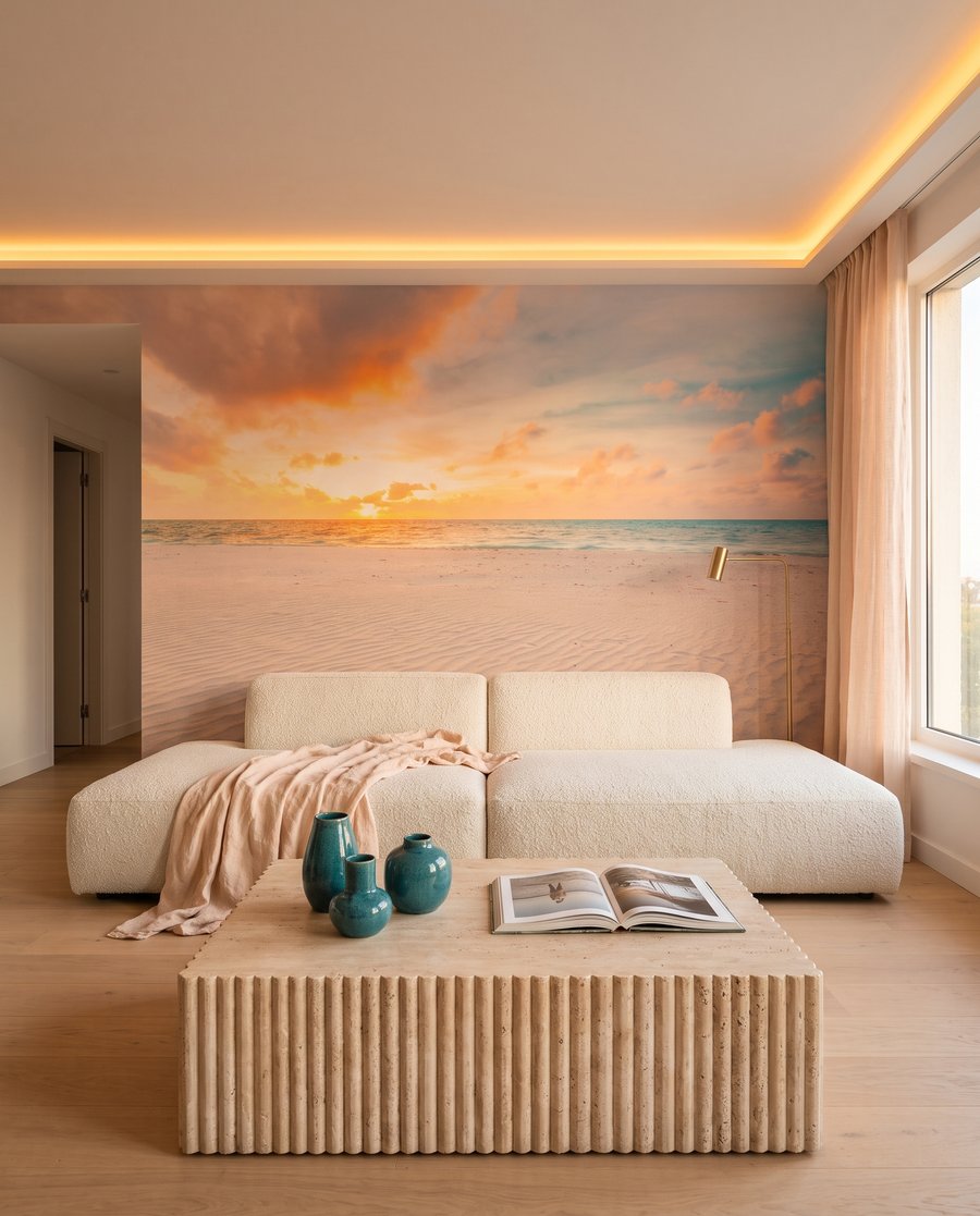 Areia ondulada ao entardecer num interior
