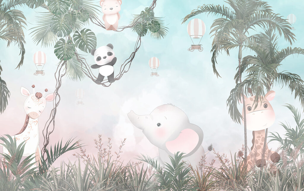Animais sob folhas largas — design completo