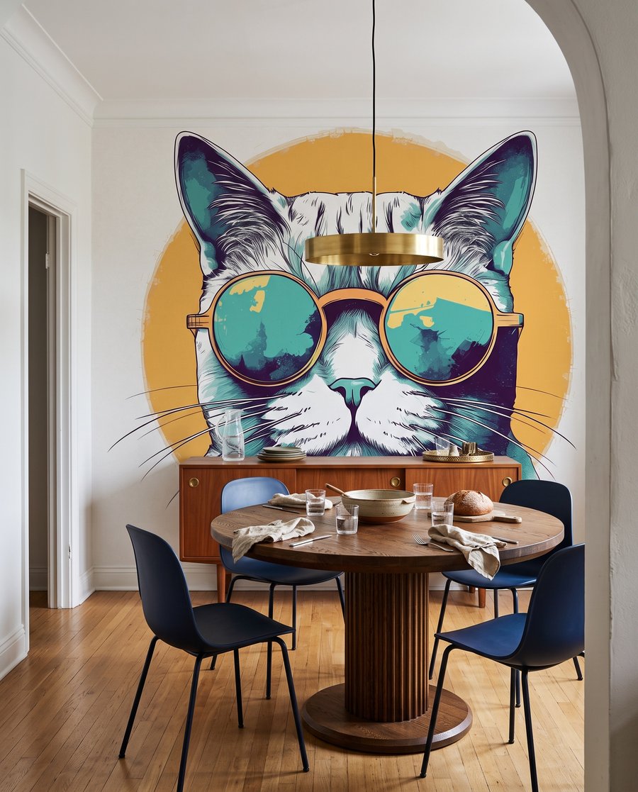 Gato de óculos solares num interior
