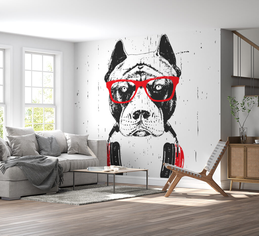 Cão com auscultadores vermelhos — interior 2