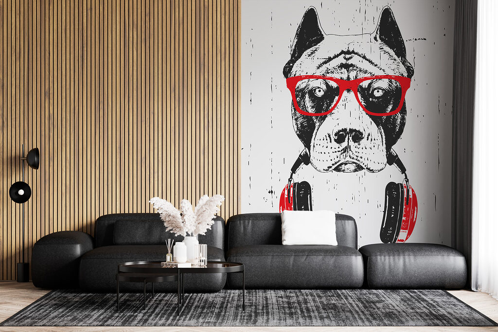Cão com auscultadores vermelhos — interior 4