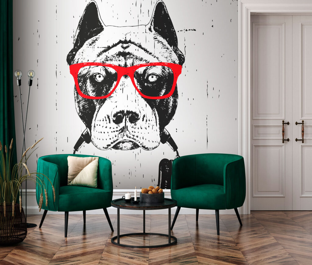 Cão com auscultadores vermelhos — interior 3