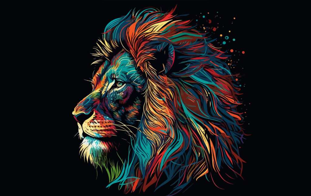 Leão de juba ardente — design completo
