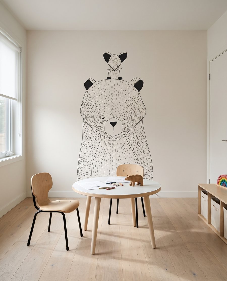 Urso com um ratinho num interior