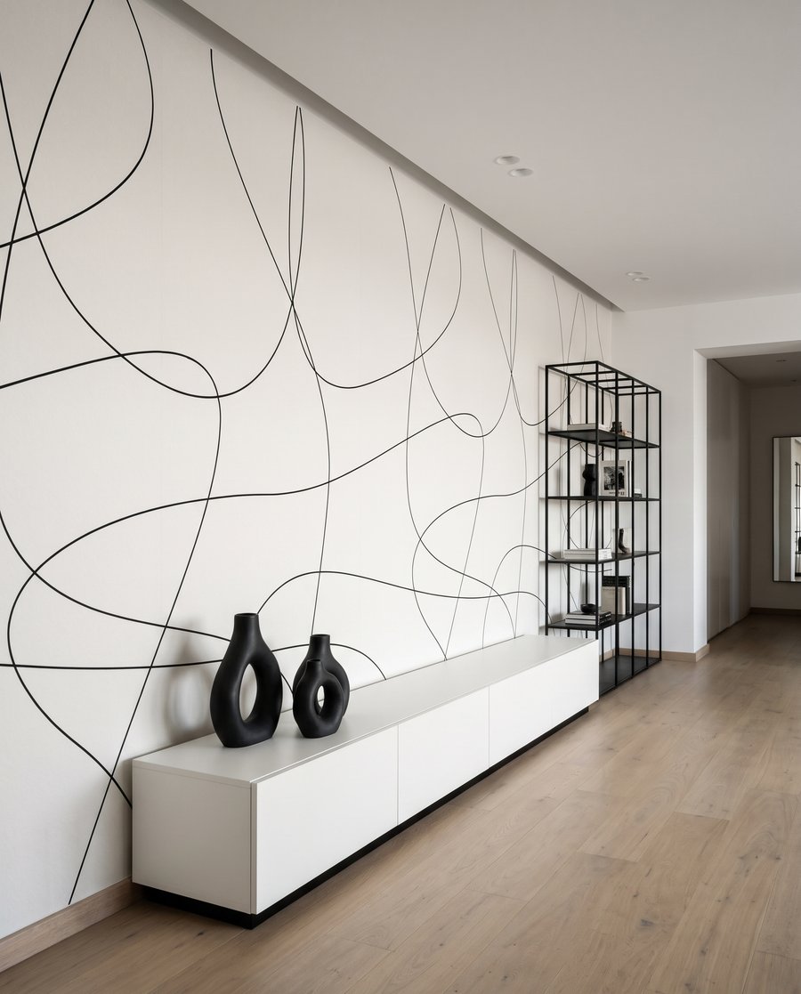 Linhas pretas soltas num interior