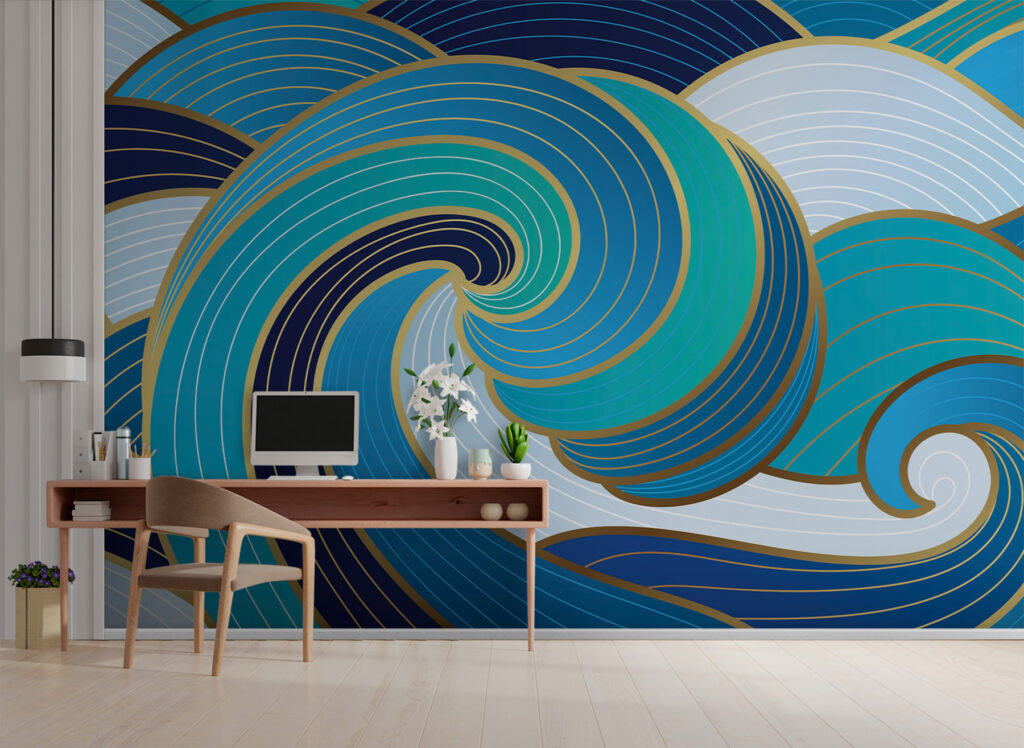 Ondas azuis, linhas douradas — interior 1