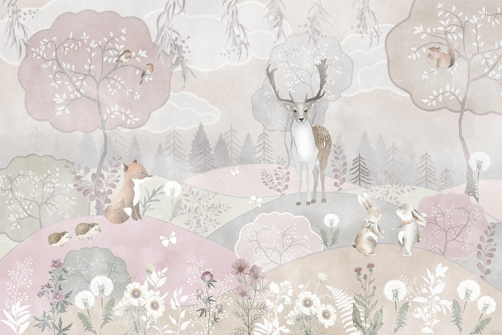 Animais em colinas cor-de-rosa — design completo