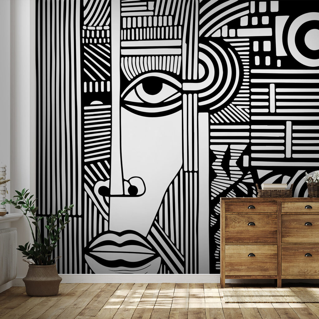 Rosto alongado entre linhas — interior 1