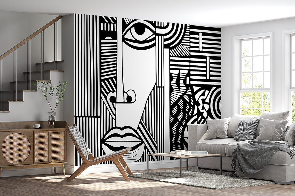 Rosto alongado entre linhas — interior 3