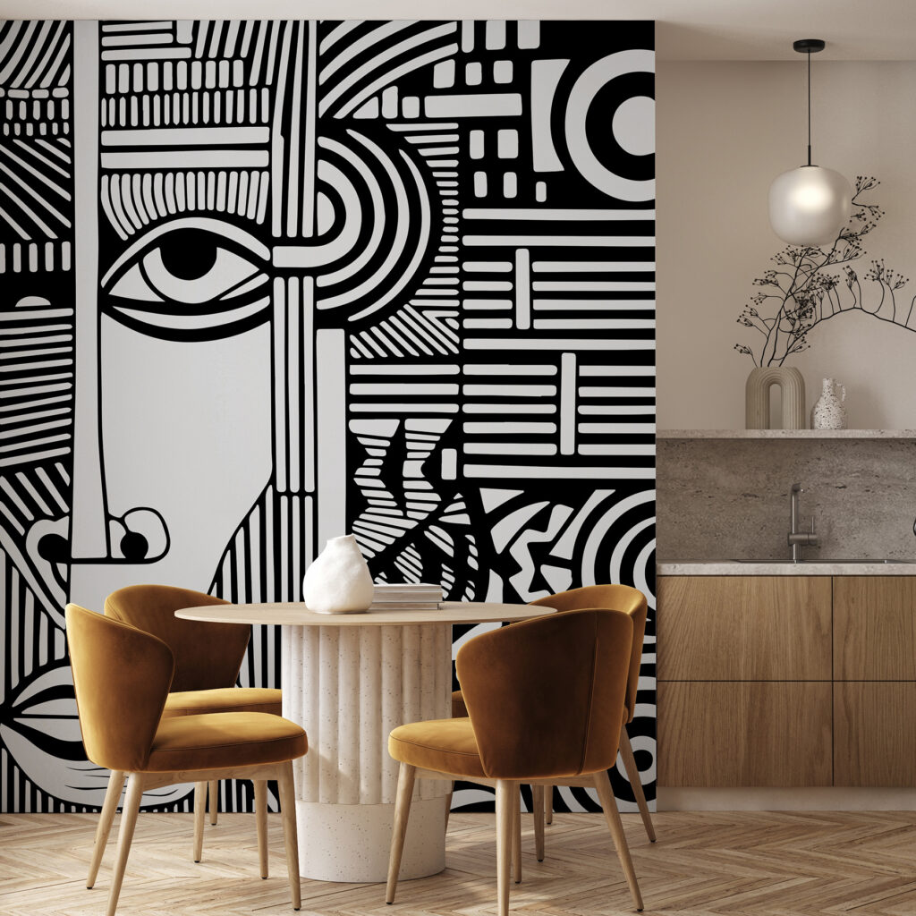 Rosto alongado entre linhas — interior 2
