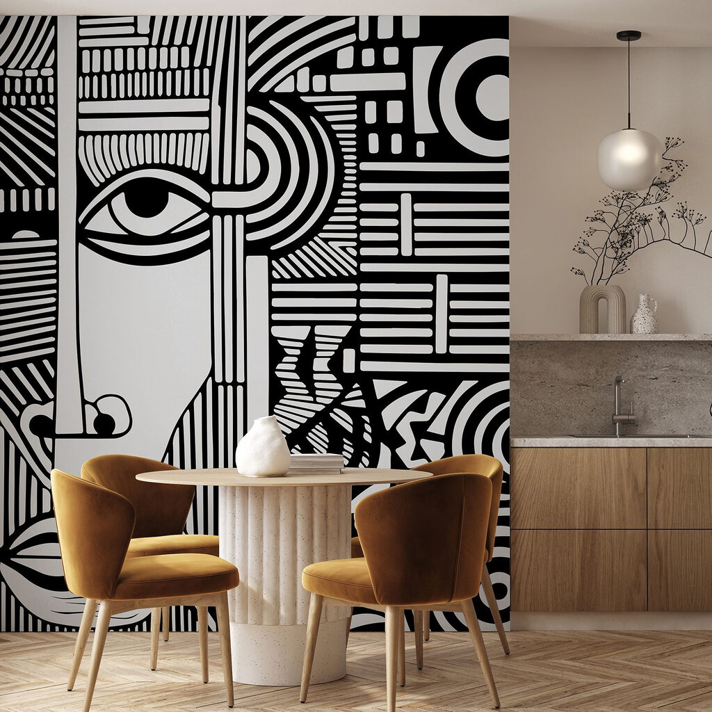 Rosto alongado entre linhas — interior 4
