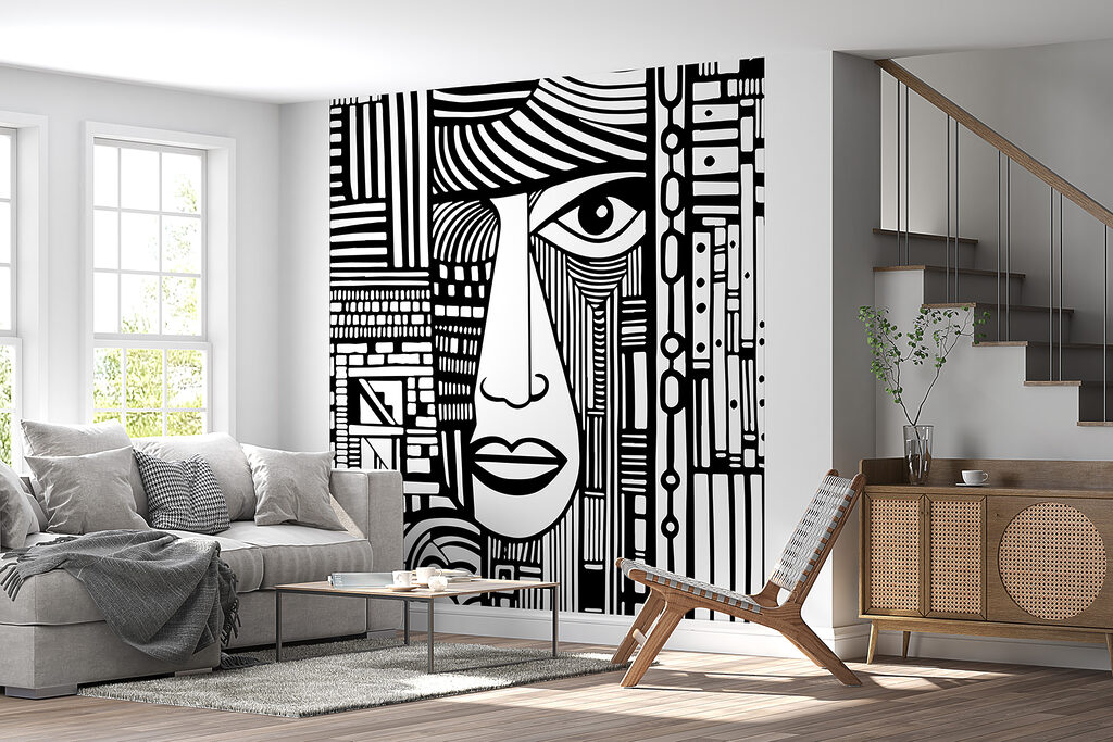 Rosto entre linhas verticais — interior 4