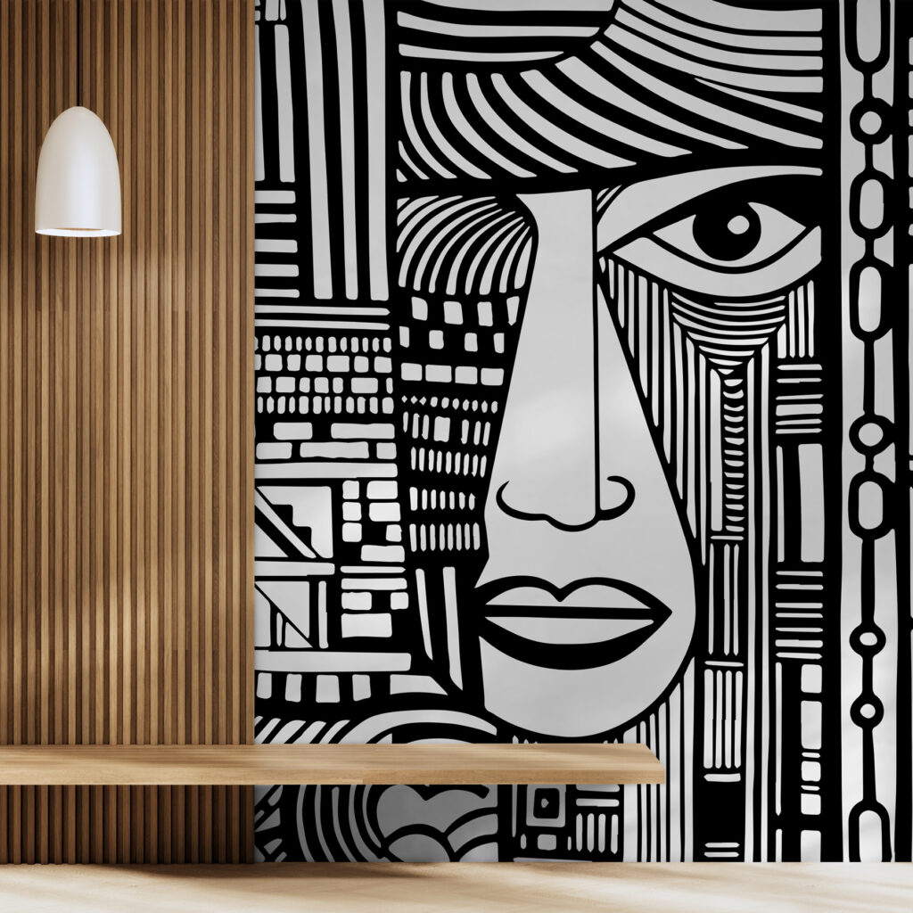 Rosto entre linhas verticais — interior 2