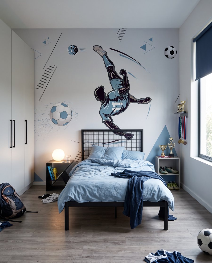 Futebolista num salto azul — interior 2