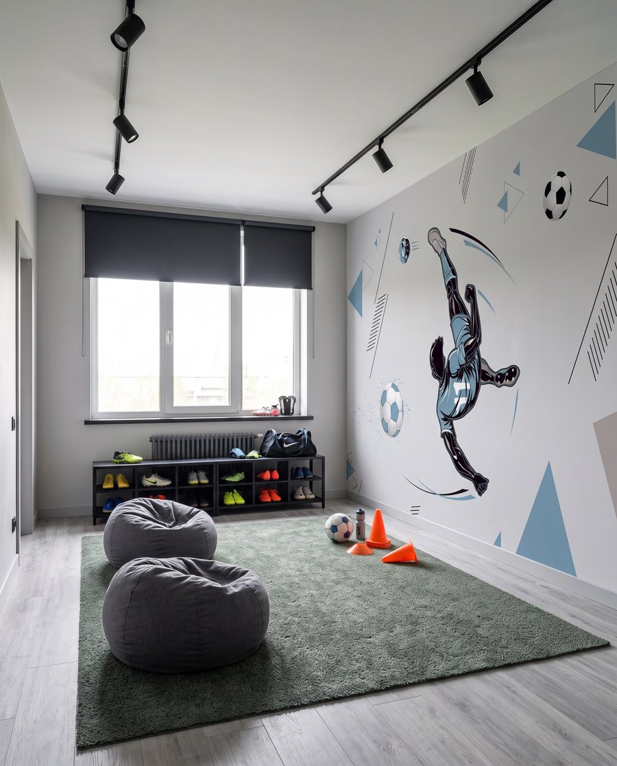 Futebolista num salto azul — interior 3