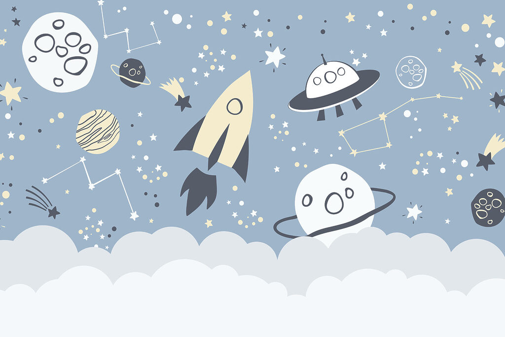 Foguetes sobre nuvens azuis — design completo