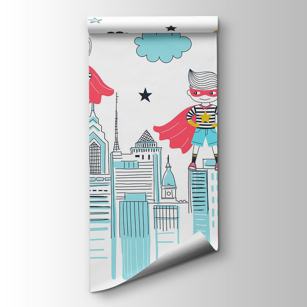 Super-heróis sobre a cidade — vista do produto