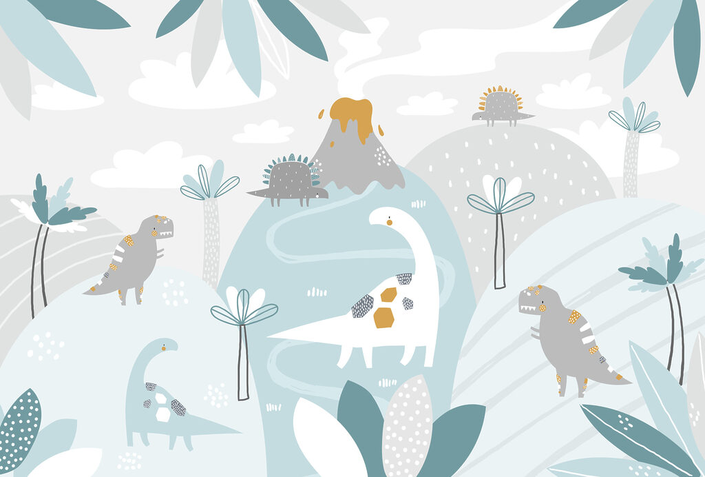 Dinossauros em vales azuis — design completo
