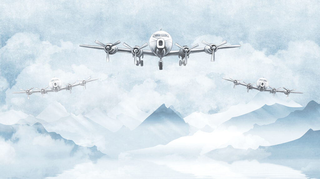 Aviões sobre montanhas nevadas — design completo