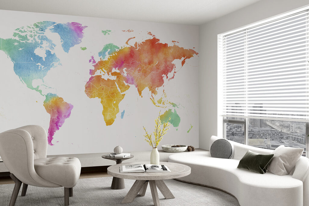 Mapa-múndi em aguarela — interior 1