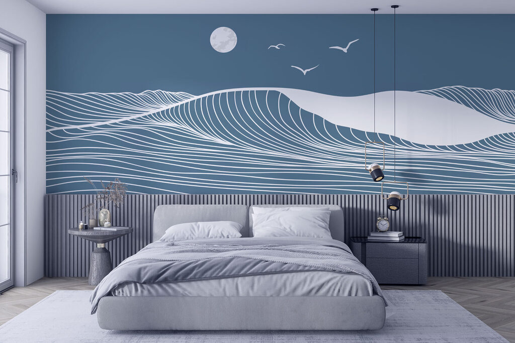 Ondas brancas ao luar num interior