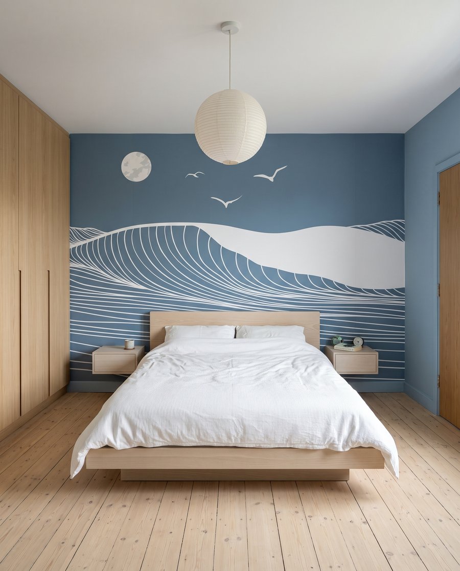 Ondas brancas ao luar num interior
