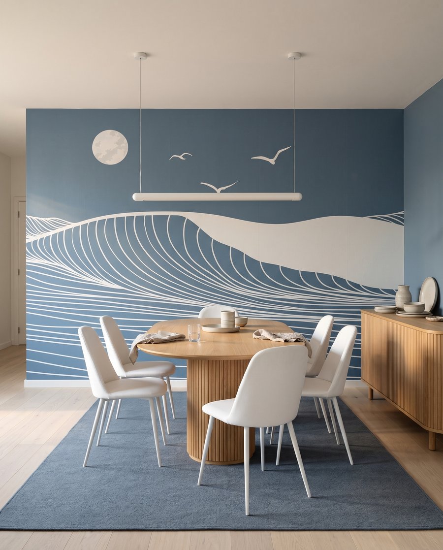 Ondas brancas ao luar num interior