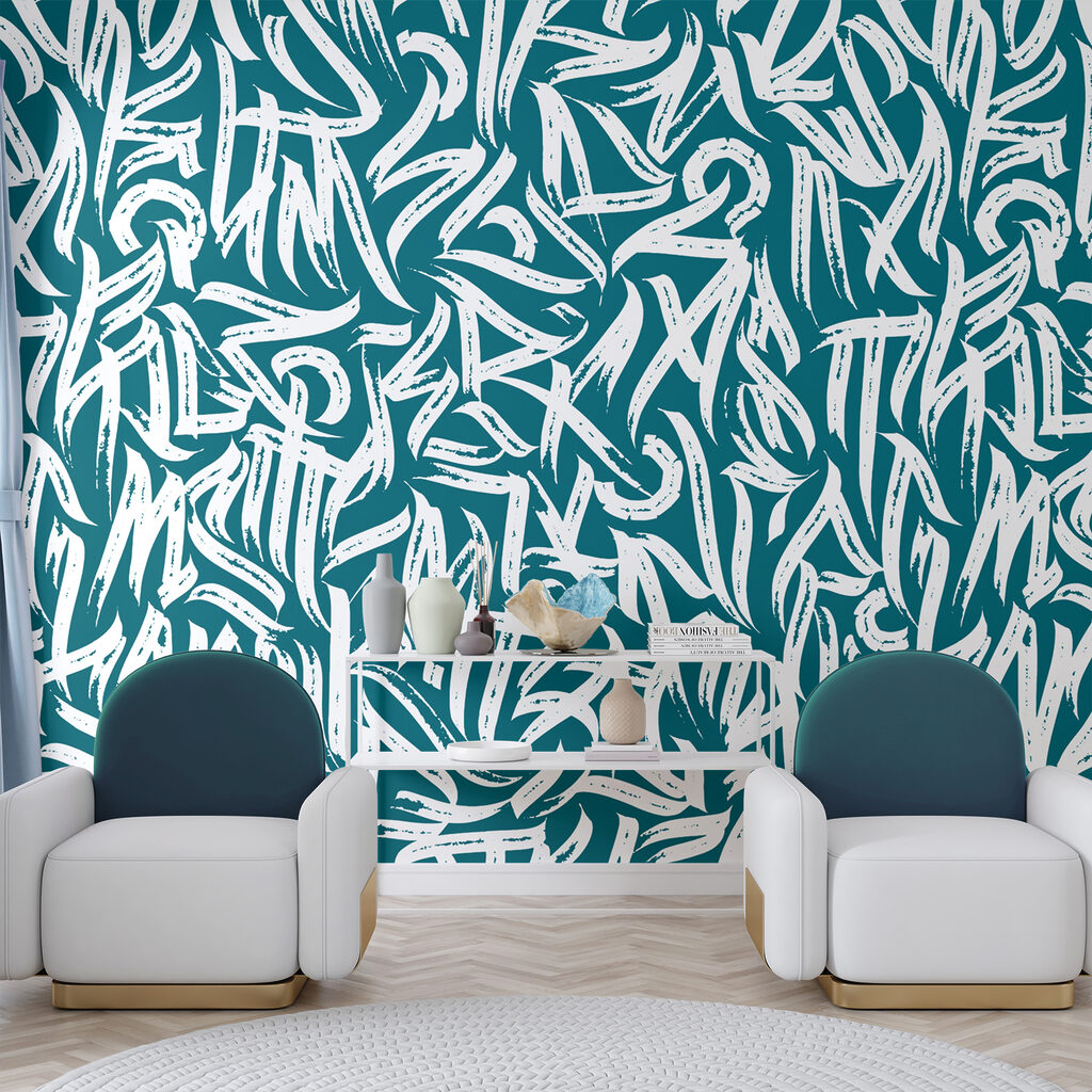 Letras brancas sobre azul-noite — interior 3