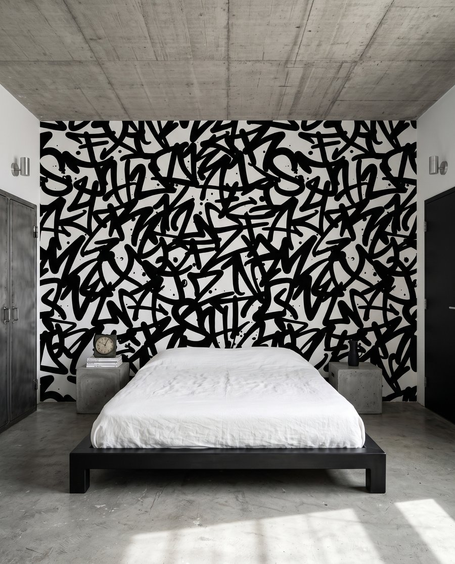 Letras sobrepostas num interior