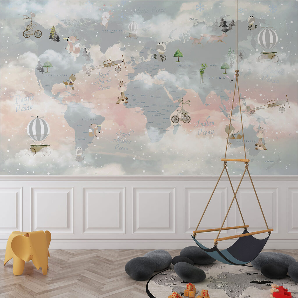 Mapa-múndi entre nuvens — interior 1