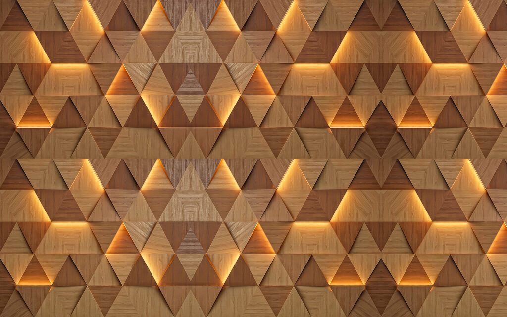 Triângulos em luz âmbar — design completo