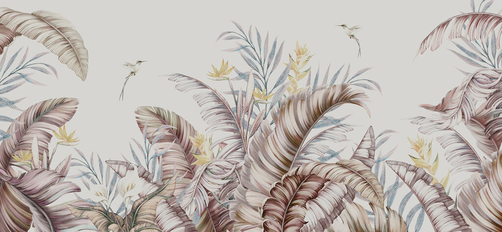 Aves entre folhas tropicais — design completo