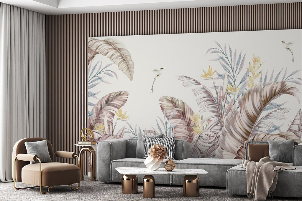 Aves entre folhas tropicais — interior 3