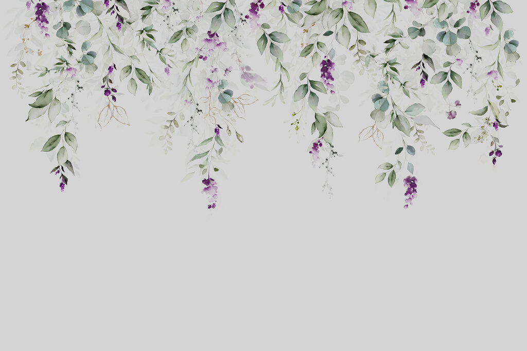 Flores roxas em ramos — design completo
