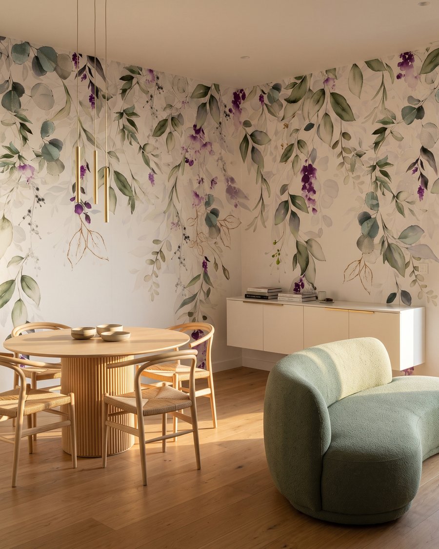 Flores roxas em ramos — interior 6