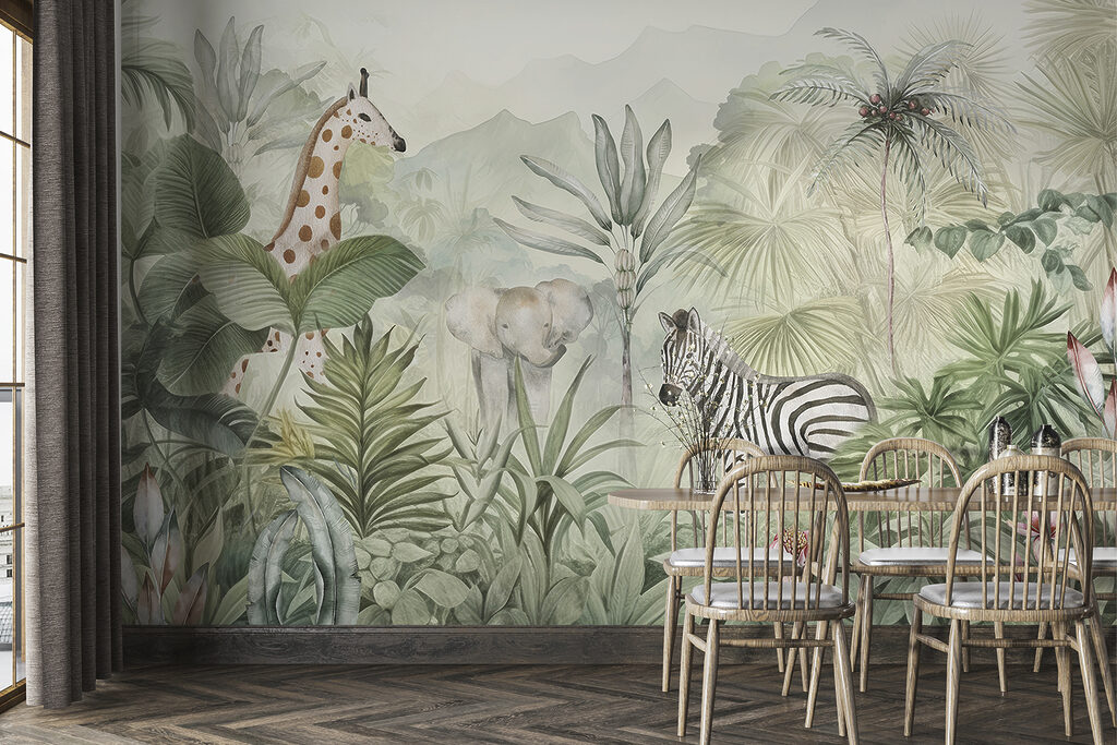 Zebra entre folhagem tropical — interior 2