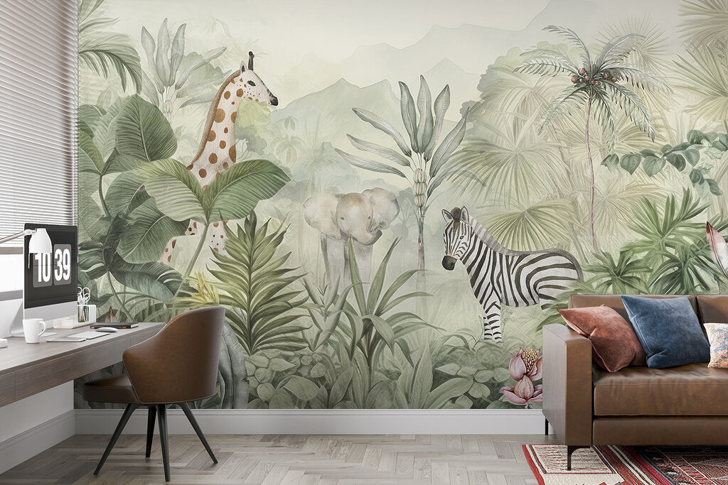 Zebra entre folhagem tropical — interior 3
