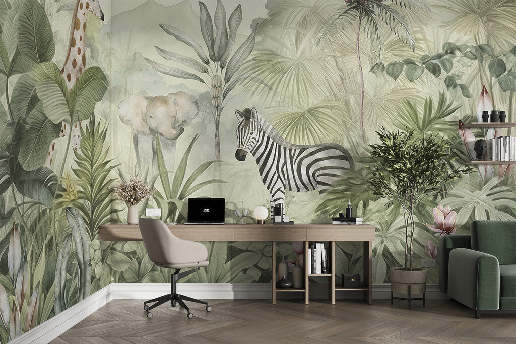 Zebra entre folhagem tropical — interior 4