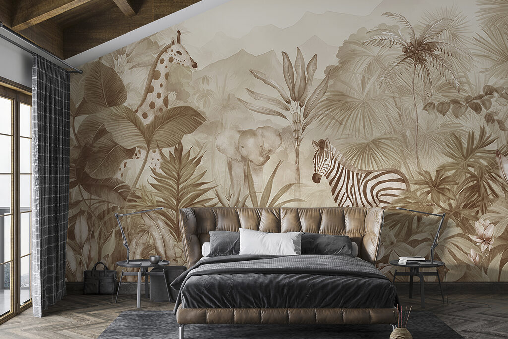 Zebra entre folhagem tropical — interior 1