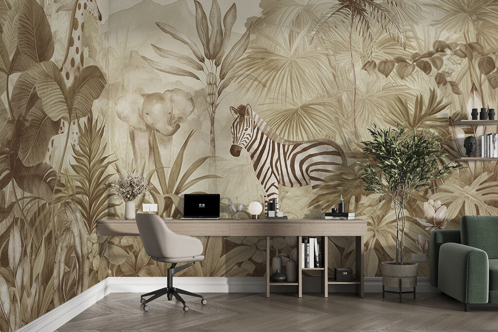 Zebra entre folhagem tropical — interior 3