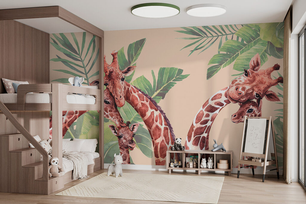 Girafas entre folhagem tropical — interior 1