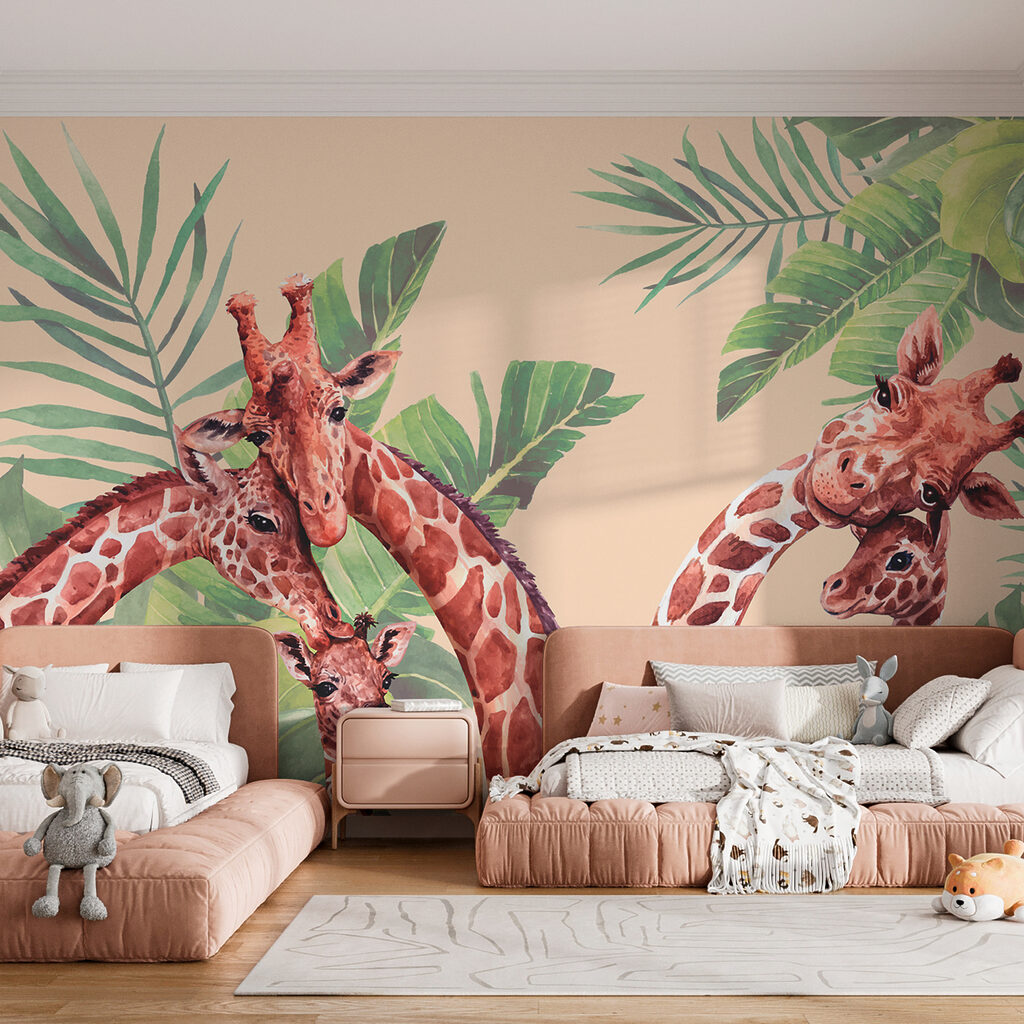 Girafas entre folhagem tropical — interior 2