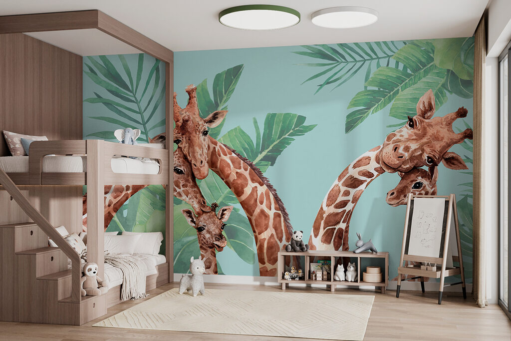 Girafas entre folhagem tropical — interior 1
