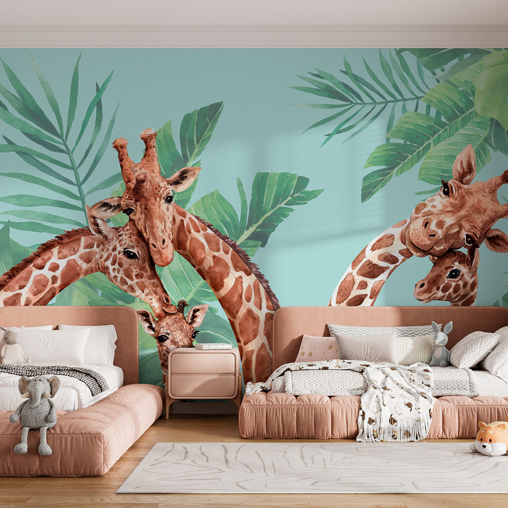 Girafas entre folhagem tropical — interior 2