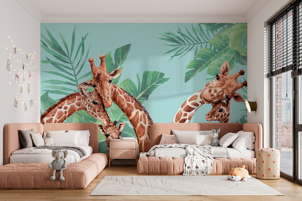 Girafas entre folhagem tropical — interior 3