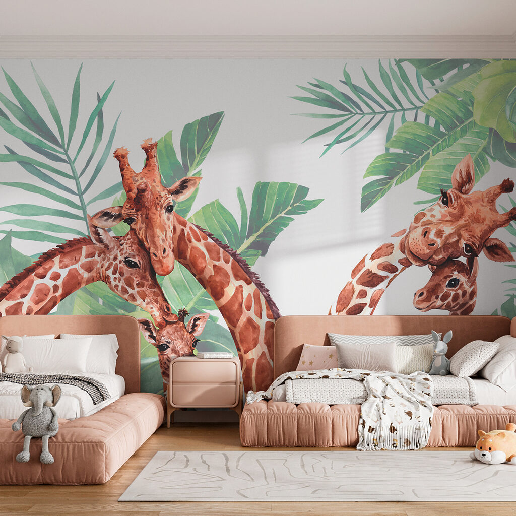 Girafas entre folhagem tropical — interior 2